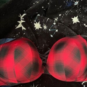Elegant Red and Black Plaid Women's Bra
